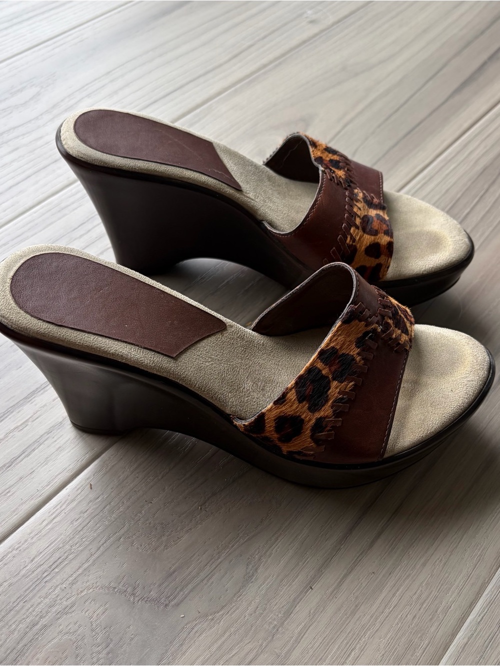 MIA Y2K Leopard Patchwork Print Brown Wedges